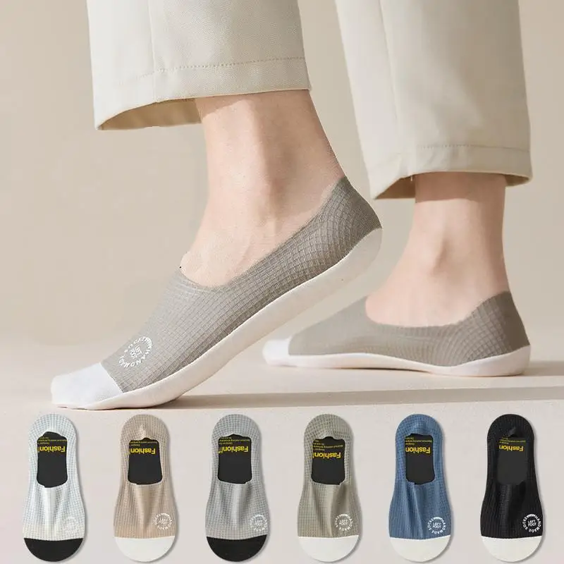 

Sweat-Absorbing Men's Casual Mesh Sox, 3 Pairs Thin Breathable Invisible Boat Socks with High-Quality Waffle Design