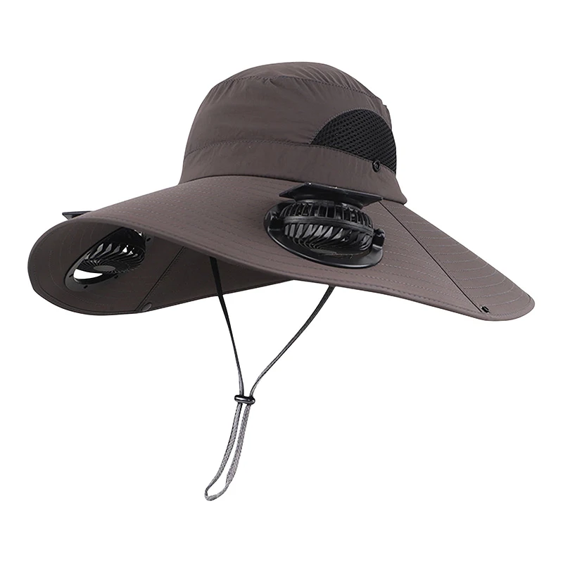

Мужская шляпа с широкими полями и солнечным вентилятором, уличная солнцезащитная шляпа с защитой 50 + Upf и 2 солнечными вентиляторами, походная рыбалка, солнечная козырек с козырьком, падение