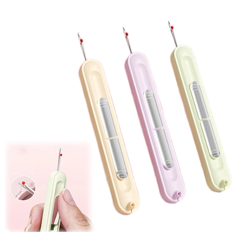 3pcs/set 2 In1 Needle Threader Seam Ripper,Automatic Threading Aid Needle Threader,Mini Manual Sewing Machine Needle Threaders