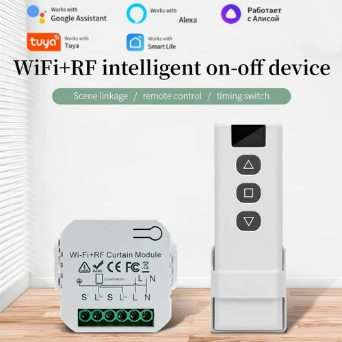 Tuya-interruptor de cortina inteligente WiFi, módulo de persiana enrollable, Control remoto RF de 433MHz, funciona con el asistente de Google Home Alexa