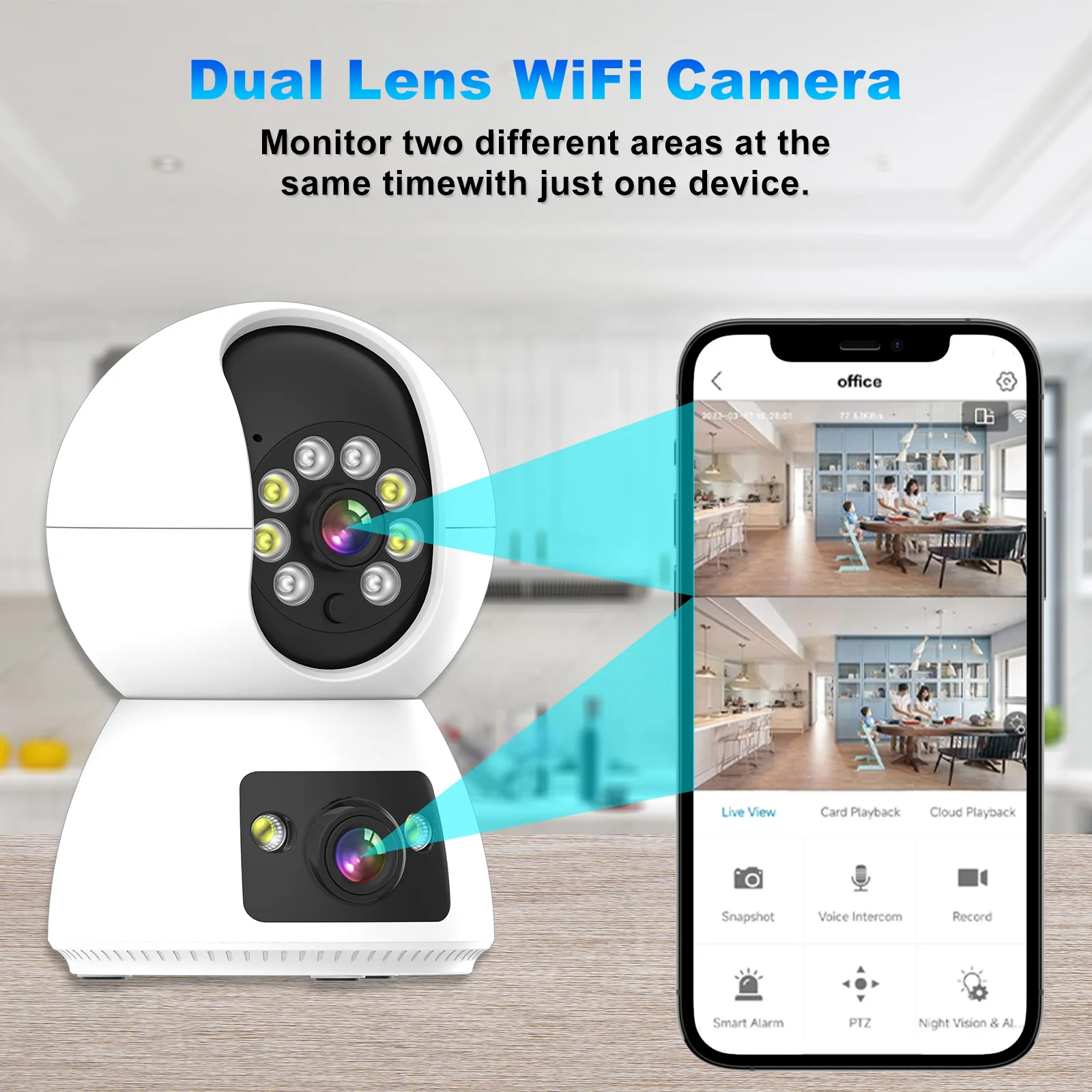 360 Degree Coverage Dual-Lens Wireless PT Camera 4MP Color Night Vision, Cloud Storage