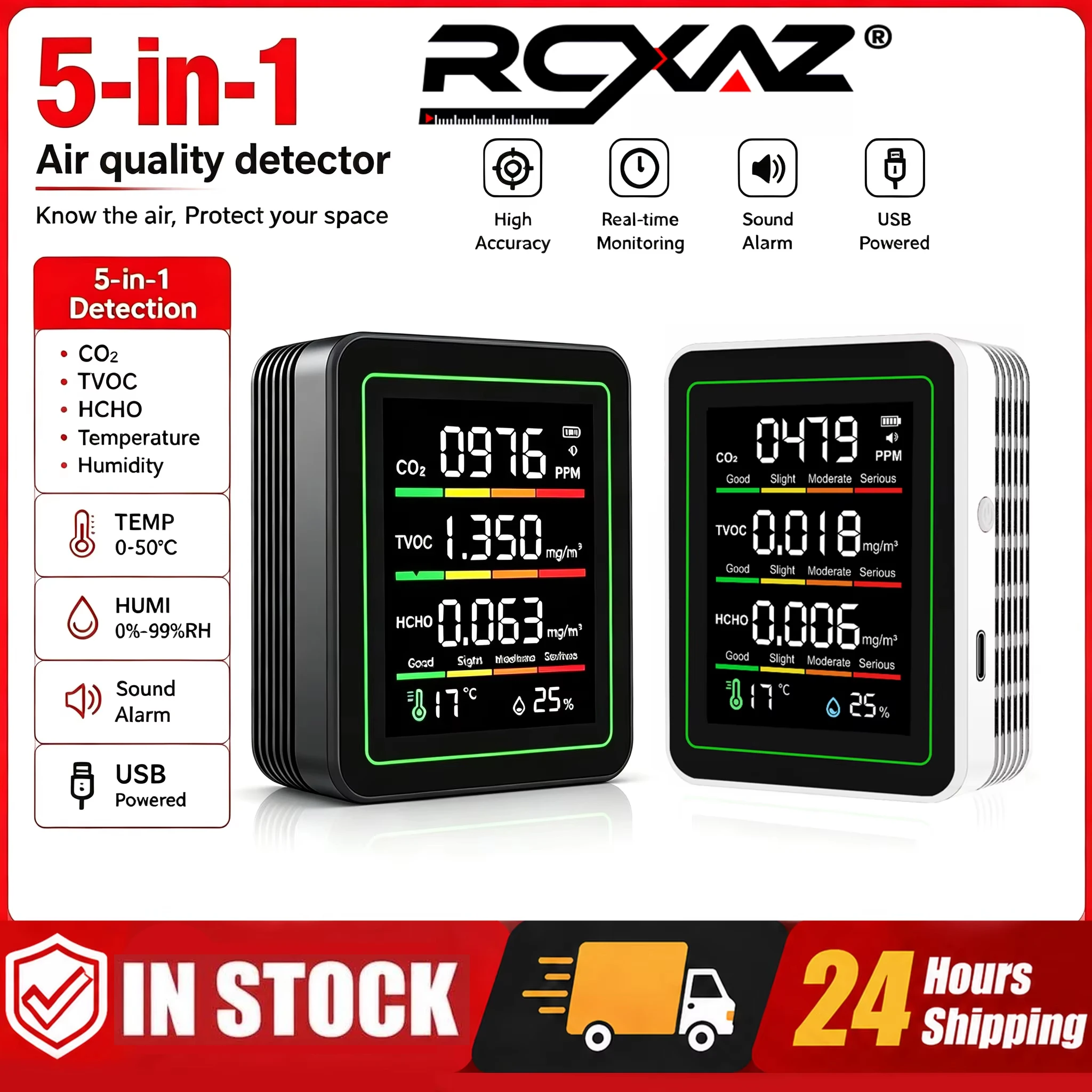 Air Quality Monitor CO2 HCHO TVOC Detector Multifunctional Digital Temperature Humidity Meter Home Indoor Air Quality Tester