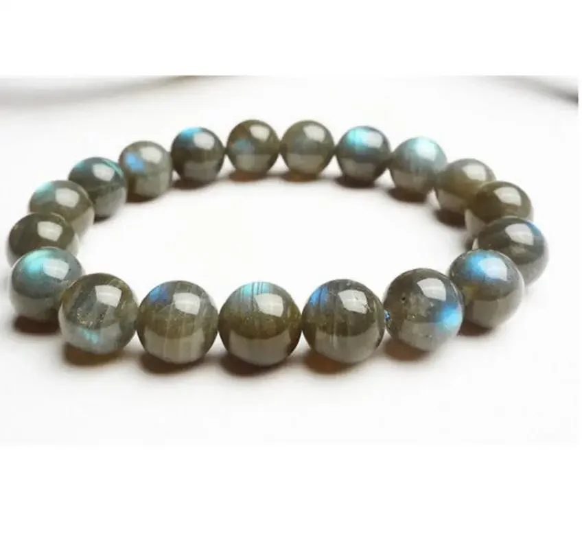 Natural Blue Light Labradorite Gemstone Bead Stretch Bracelet 9mm AAA