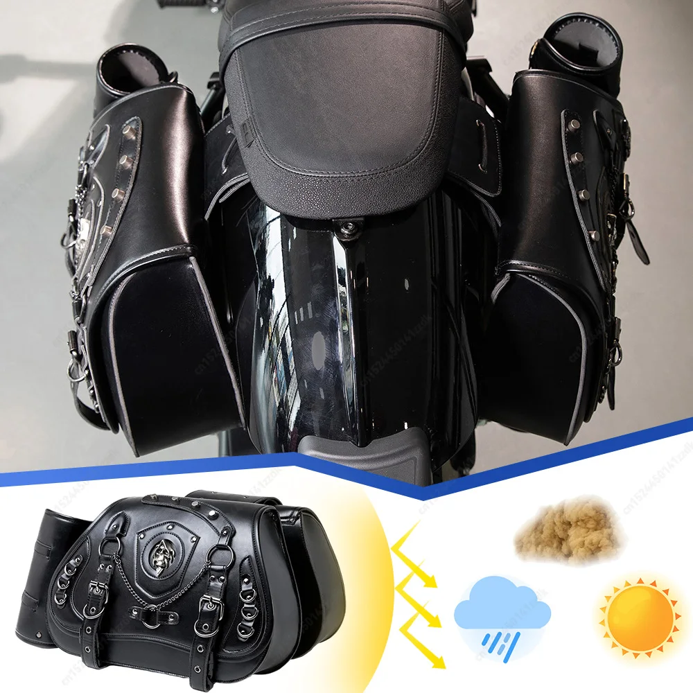

PU Leather Retro Motorcycle Saddlebags with Cup Holder Waterproof Adjustable Strap Tool Bag for Harley XL883 Honda Yamaha Suzuki