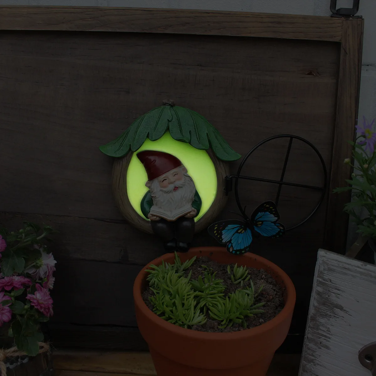 Glowing Dwarf Reading Statue - Resin Tree Decor, Magical for Garden & Balcony