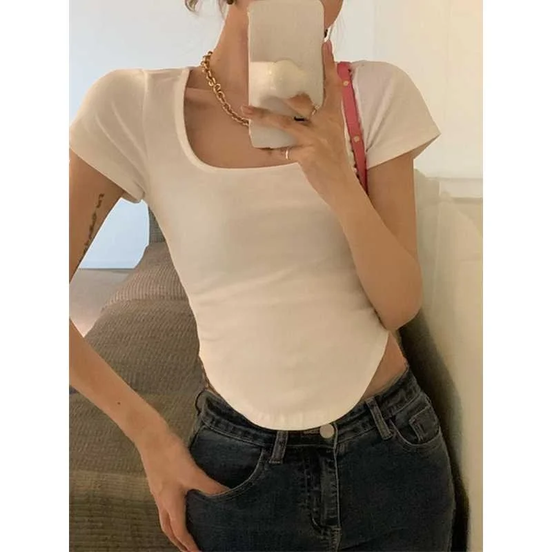 T-shirt Slim Fit Pure Color Or Sve Femme Summer Faion Cleanfit H Version Lin Matériel Ciwalk Sle Tee-quarte...