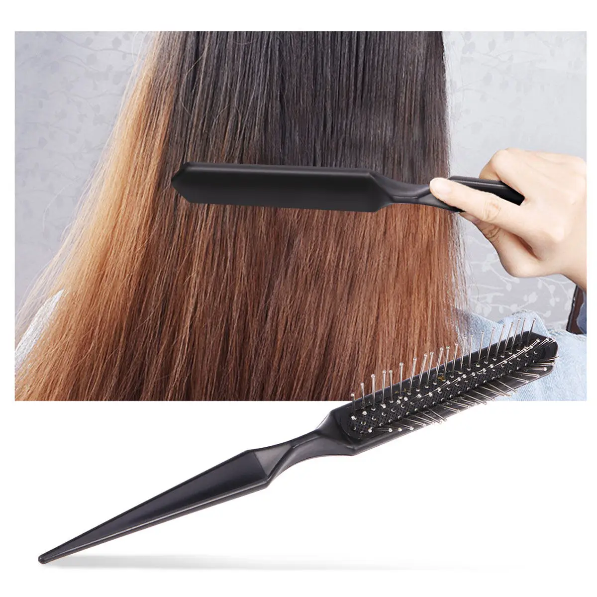 

2Pcs Professional Brush Cushion Comb Pointed Tail Airbag Detangle Hair Extension Brush Black for Women Girls