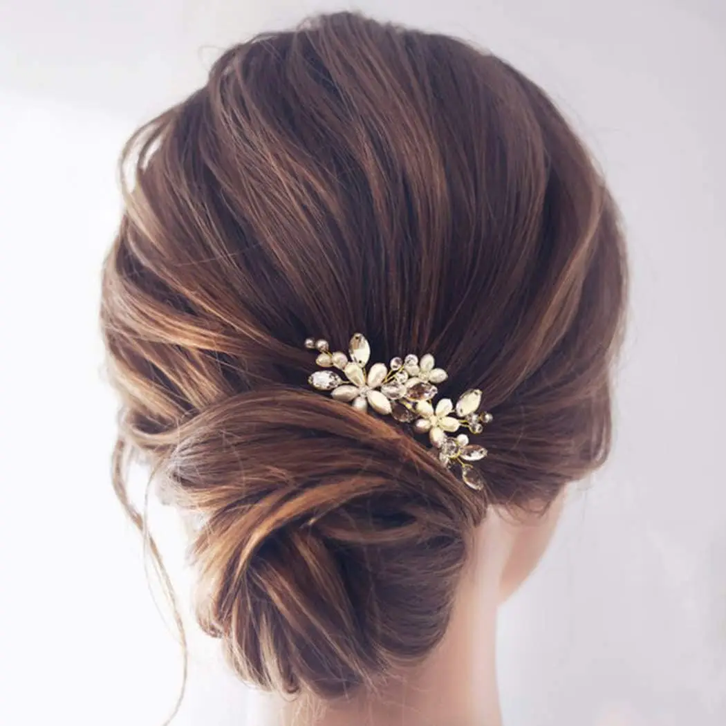 2Pcs Hair Pin Clip Set Crystal Pearl Hair Pin Clip Hairpin Bridal Wedding Hair Accessories Jewelry Pin Clip Hairpin Set Gift