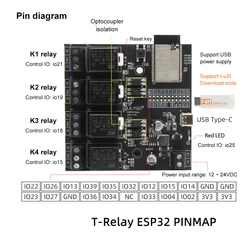 T-Relay ESP32 Chip DC 5V 4 Groups Relay 4MB Flash IoT Relay Suport WiFi Bluetooth Development Boar