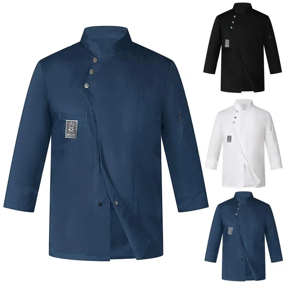 Waterproof Chef Uniform Professional Chef Uniforms for Men Women Stand Collar Single-breasted Restaurant Apparel with Pockets