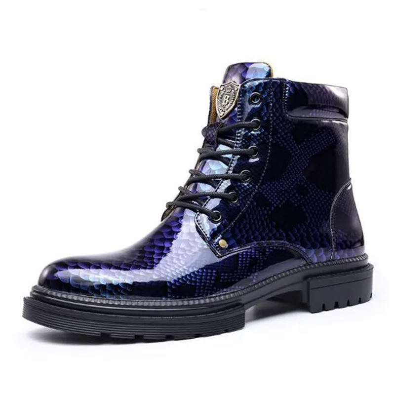 2026 Genuine Leather Men's Boots Retro Snake Pattern Design Men's Chelsea Boots New Street Trend Shoes for Men Botas Para Hombre