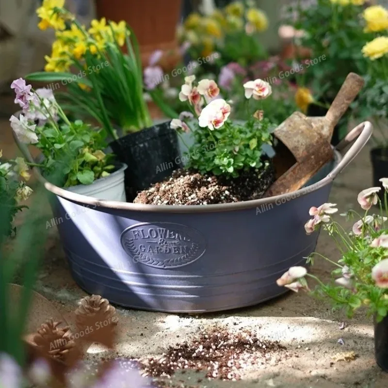 Vintage Iron Sheet Portable Flower Bucket Making Old Large Horticultural Dry Flower Pots Garden Home Vase Decoration Decorations