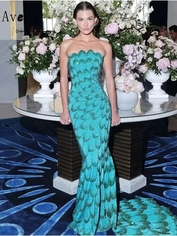 Avery Custom Fishtail Mouwloos Off-shoulder Bloem Elegante Nachtjurken 2025, Vrouw Luxe Avondjurk Lange Prom Dress Party - afbeelding 2