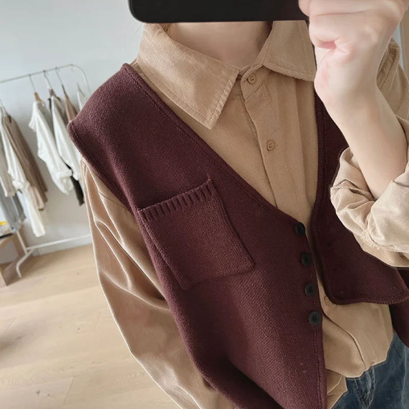 Sleeveless Sweater Vests Women Knitted Loose Leisure Solid V-neck Simple Vintage Asymmetrical Designed Chic Fashion New Winter
