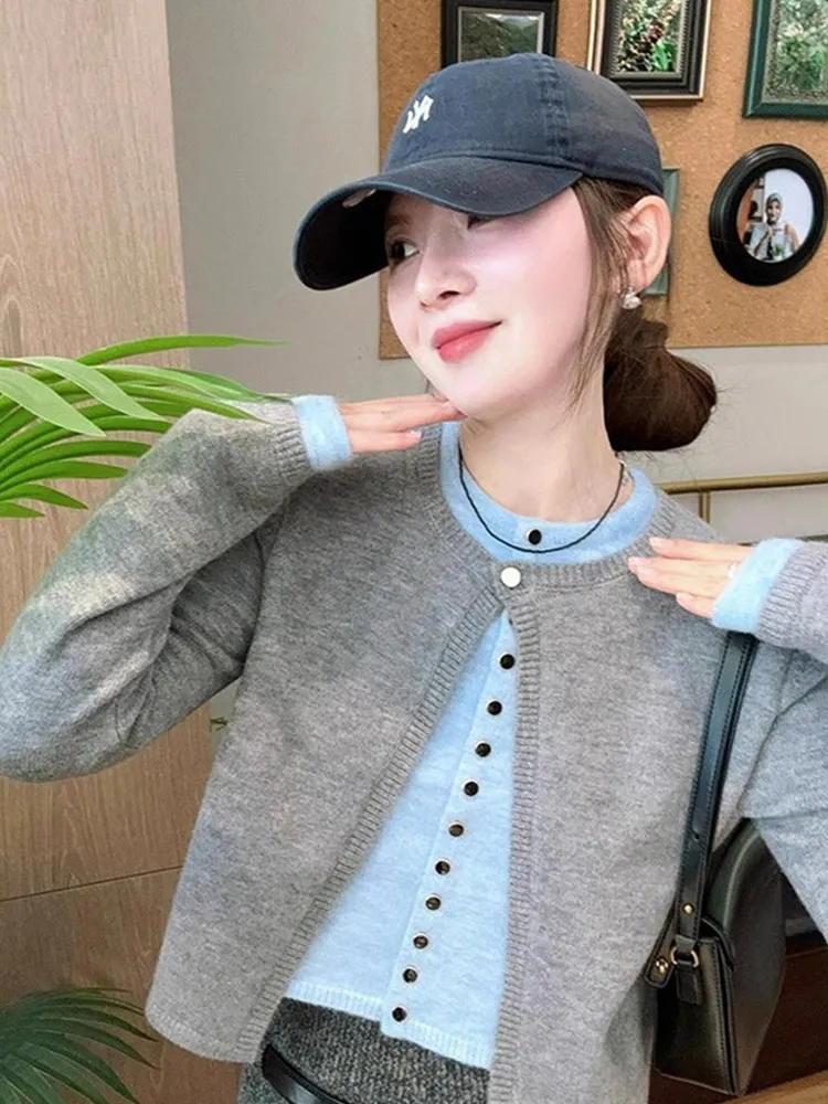 

Корейский вязаный кардиган Sle Long Sve, удобная повседневная круглая женская верхняя одежда Ne Ele Little Fraance Wind