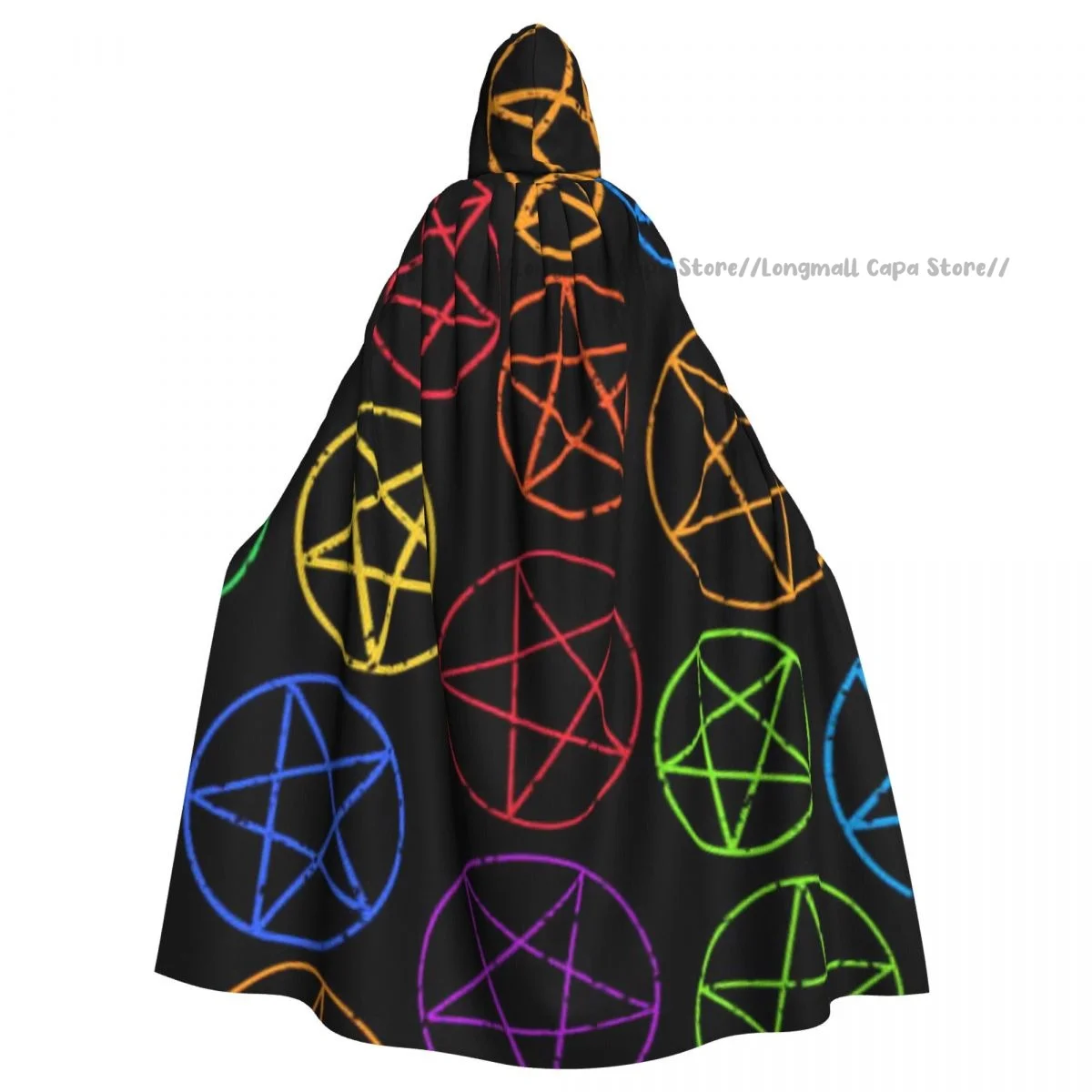 Adult Halloween Pentagrams Background Cloak Cape Hooded Medieval Costume Full Length Dress Coat