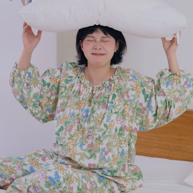 Pyjama en pur coton brossé Double face pour femmes, vêtements d'automne en coton à manches longues pour la maison, adapté à l'extérieur, automne et hiver