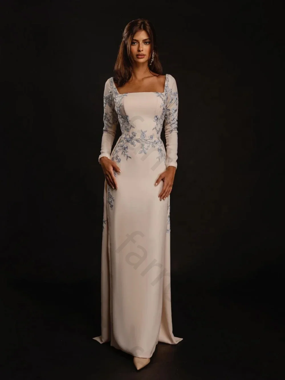 Customized Prom Dresses Exquisite Square Sheath Evening  Embroidery Flower Vertically Satin Formal Occasion Gown Cocktail Dress