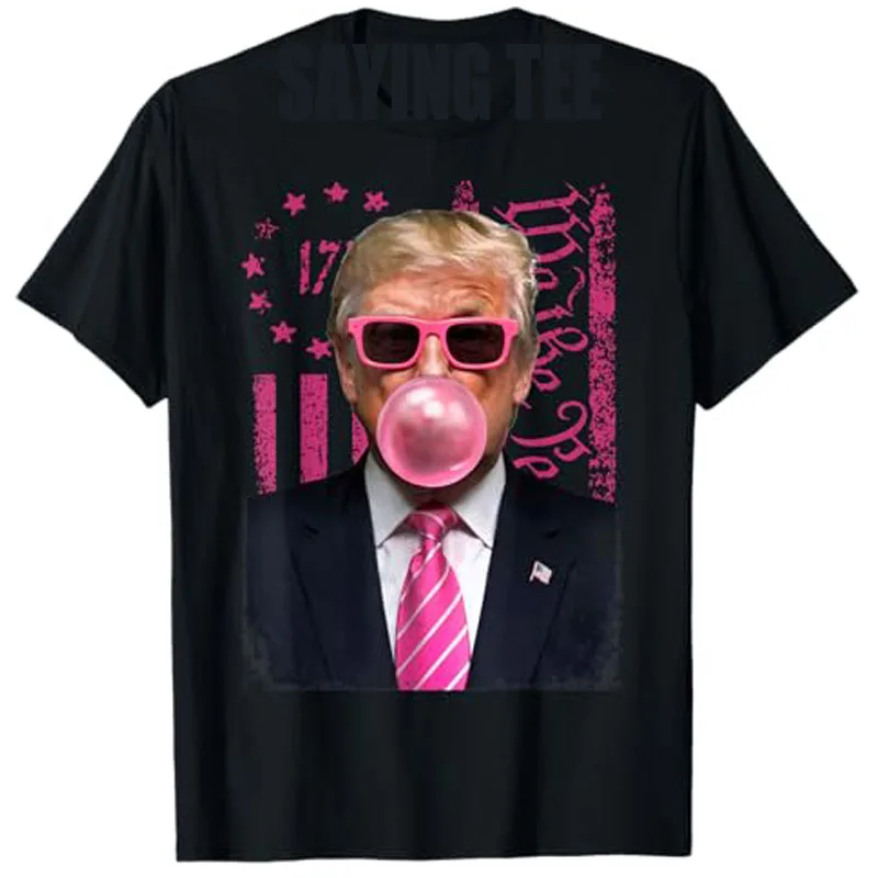 Funny Trump Bubble Gum Pink USA Flag T-Shirt Mens Fashion We The People 1776 MAGA Graphic Outfit Fashion Short Sleeve Saying Tee