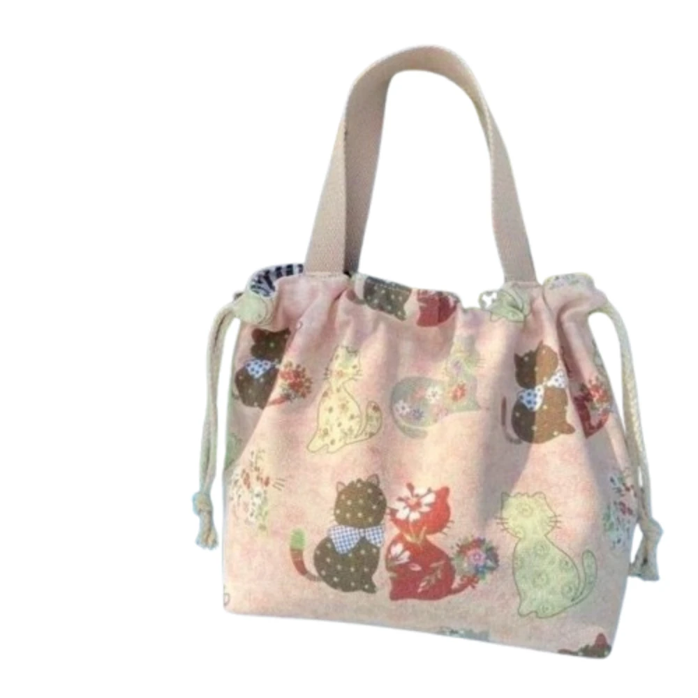 

Butterfly Printed Drawstring Canvas Handbag INS Large Capacity Japanese Style Lunch Bag Fashion Clutter Storage Women's Tote Bag
