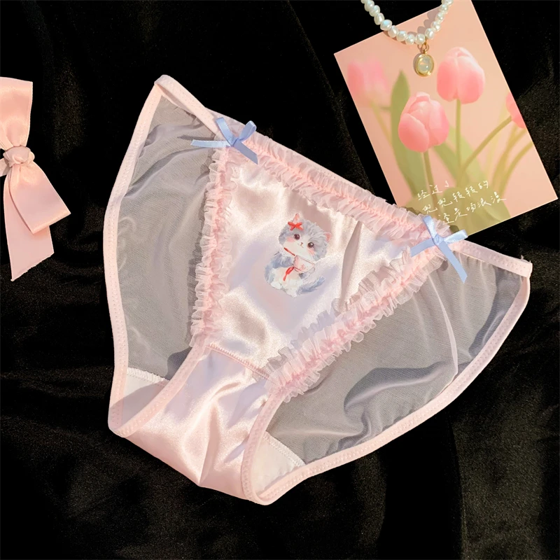Lolita Girls Retro High Slit Mesh Panties Girls Sexy Lace Pure Desire Style Underwear Women 2025 New Collection