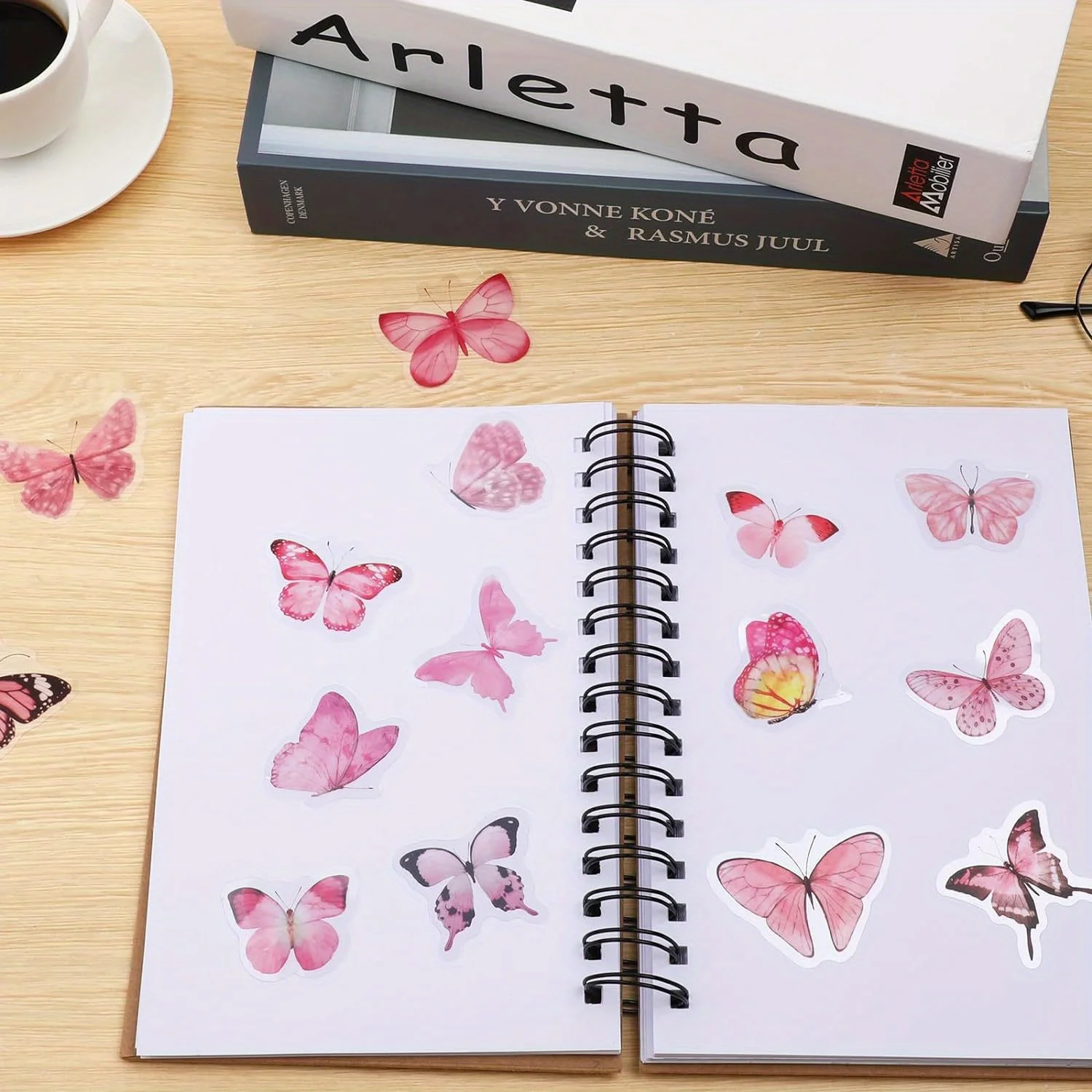 40 Pcs Butterfly Transparent Waterproof Pink Scrapbooking Journaling Stickers Supplies for Planner DIY Stationery Craft Projects