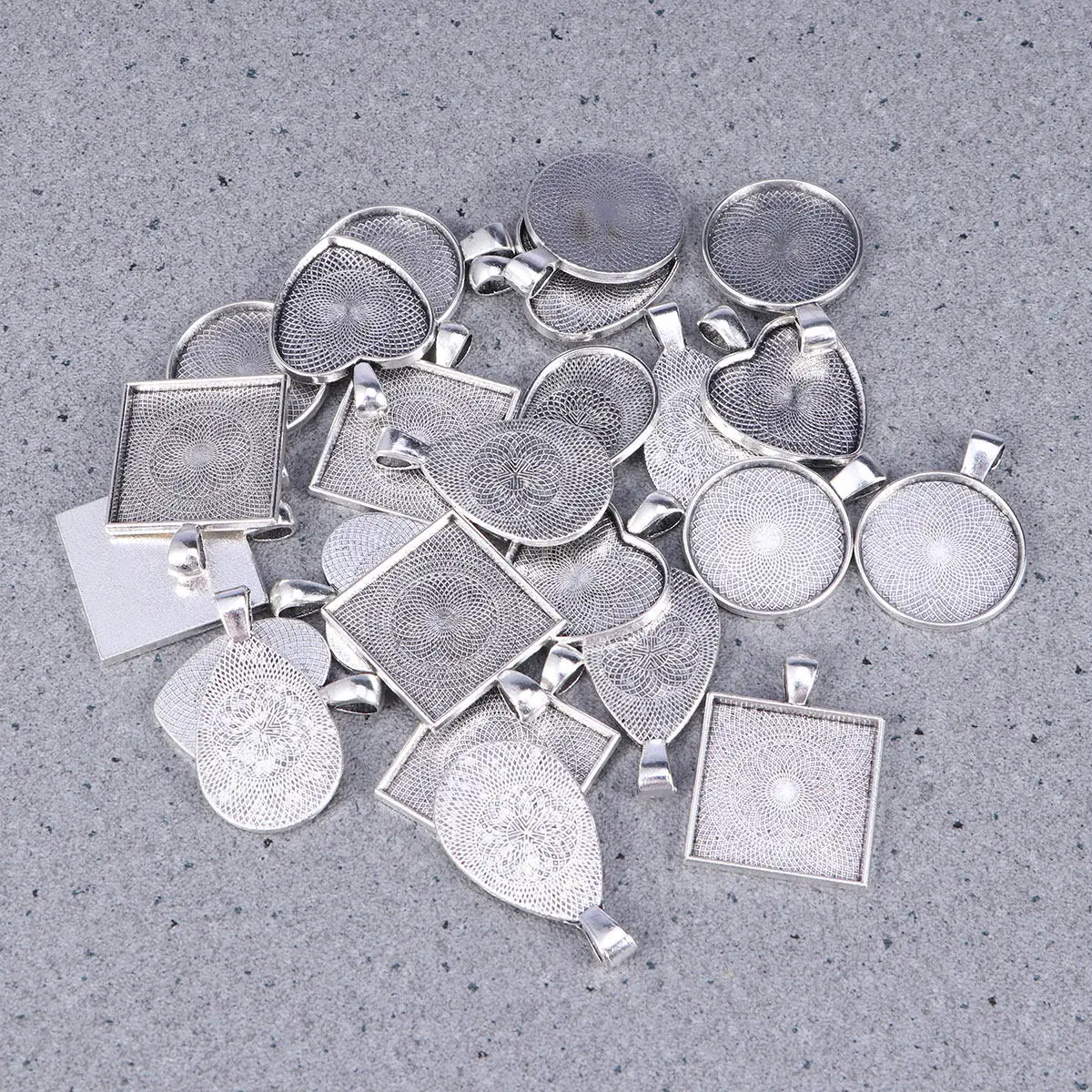 

24 Sets Gemstone Tray Pendant Settings Dome Tiles Alloy Metal Jewelry Making Supplies Bronze Oval Round Square Heart Cab