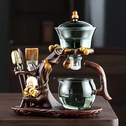 Creative Five-Shaped Glass Automatic Tea Set，Lazy man teaware，Semi-Automatic Teapot，Magnetic Water Tea Pot，Attached6One Teacup，T
