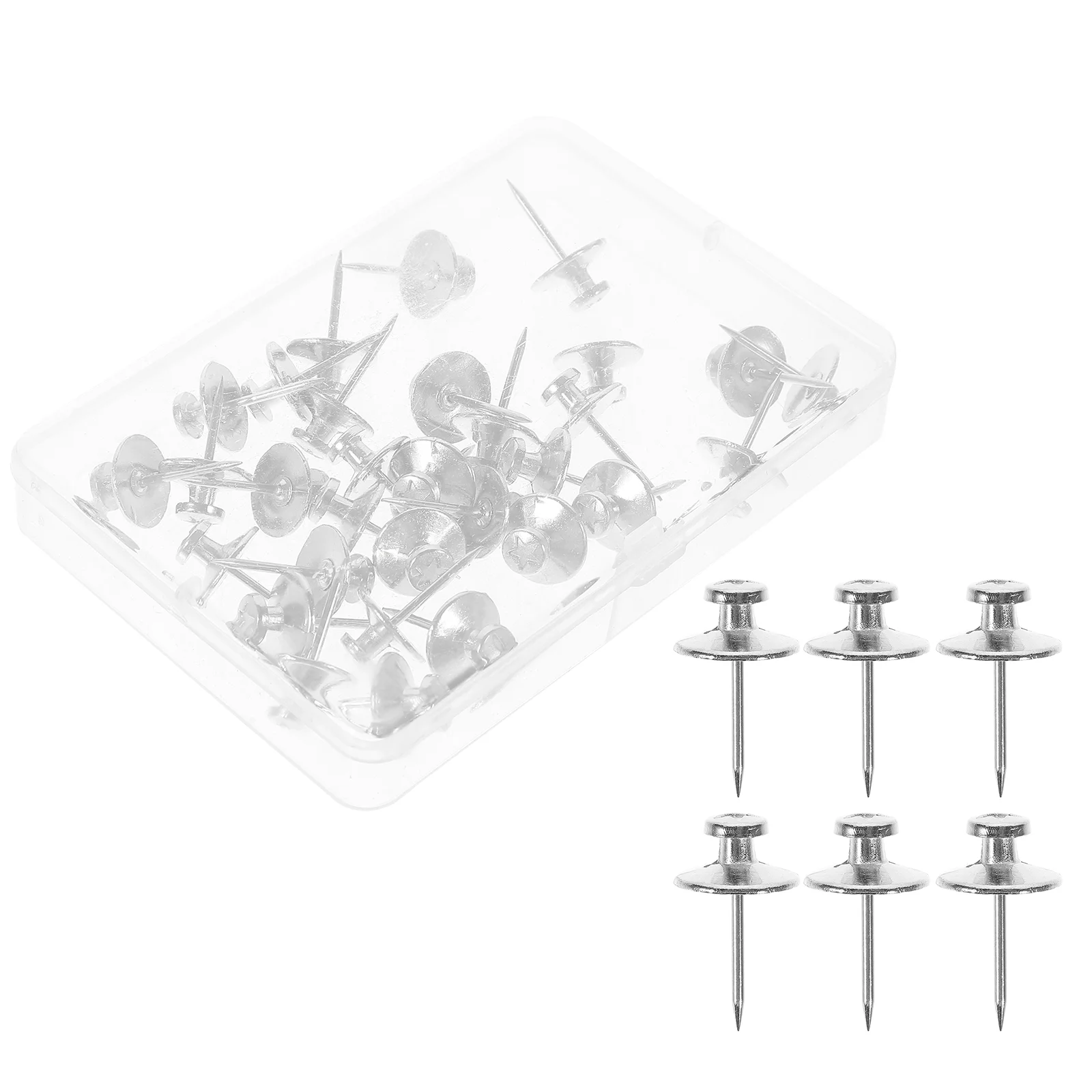 

30 Pcs Metallic Silver Double Headed Push Pins Flat Photo Wall DIY Cork Board 30pcs Replaceable Pushpins Delicate Thumbtacks