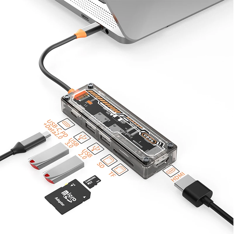 Basix usb c hub 6 in 1 Type-C to USB3.0 HD-MI USB-C PD3.0 Data SD TF hub docking station for macbook air M1 M2 ipadpro usb hub