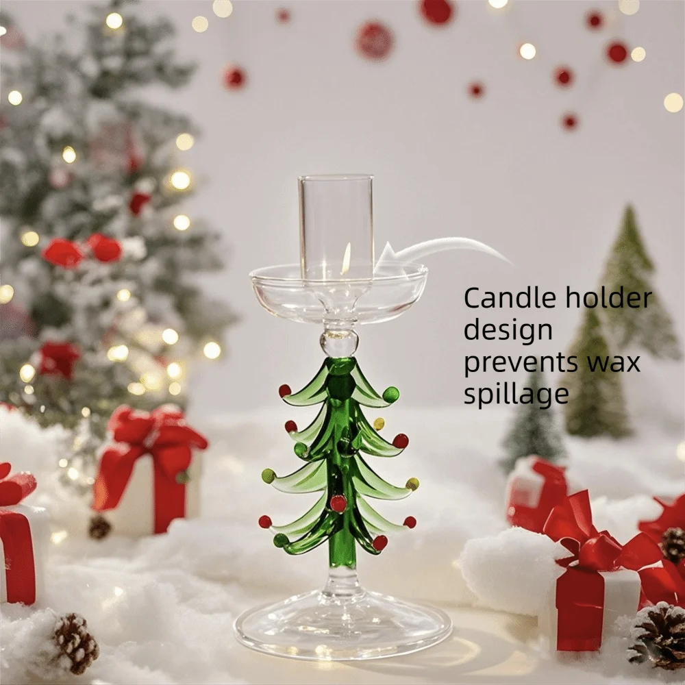 Nordic Style Christmas Trees Candlestick Glass Prevent Dripping Candle Stand Large Pallet Tall Foot Dinning Table Centerpiece