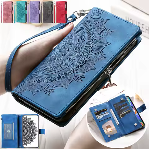 Leather Flip Case For Samsung Galaxy S23 Ultra S22 S21 Plus S20 FE S10 S9 S8 Note 20 10 9 8 Card Slot Wallet Embossing Bag