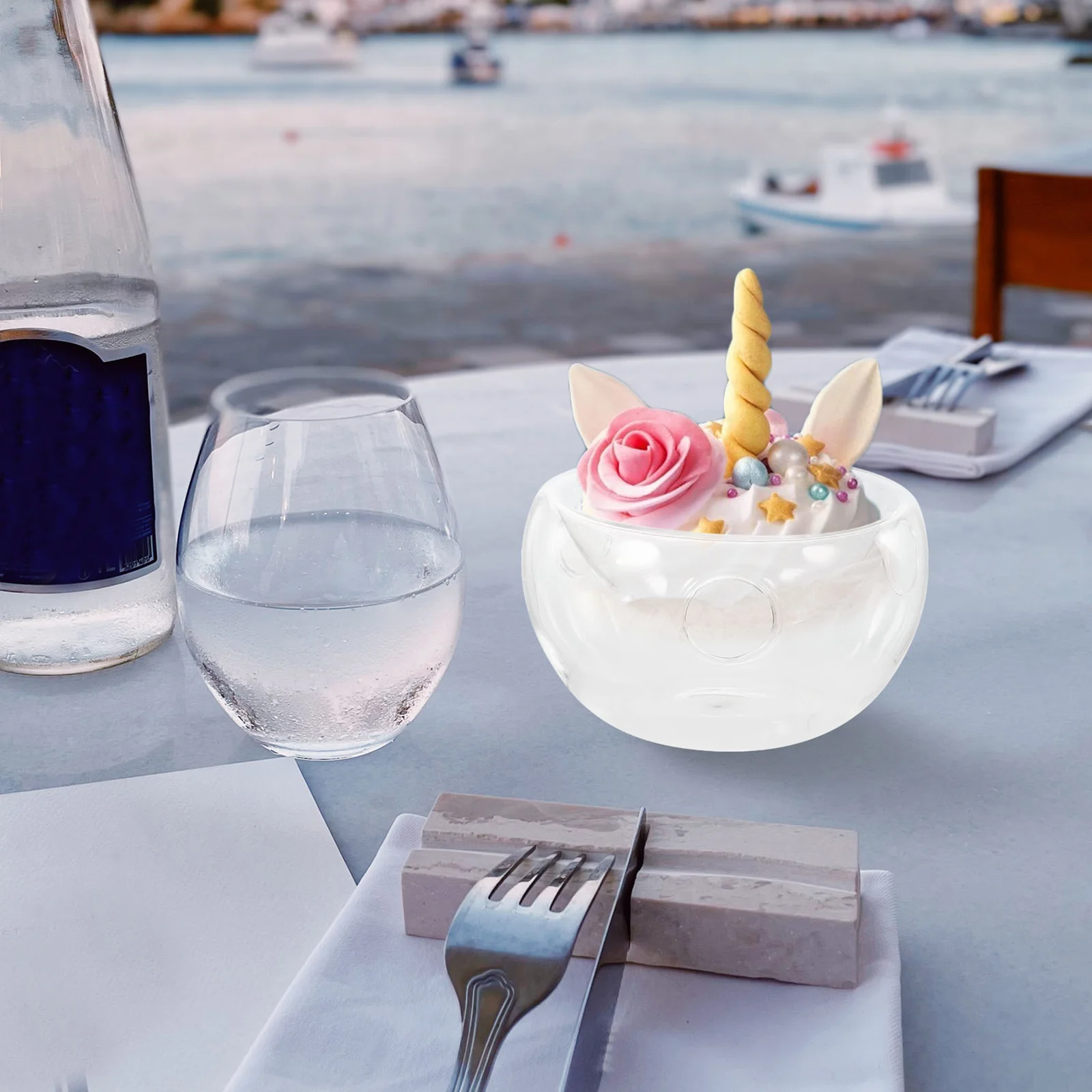 

1Pcs Dry Ice Transparent Glass Salad Bowl Creative Double Layer Food Container for Weddings Parties Gatherings