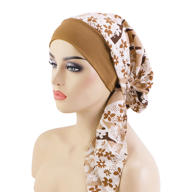 New Paisley Print Elastic Bonnet Turban Cap Casual Headscarf Pre-tied Elastic Hair Bonnet Lace Up Chemo Hat