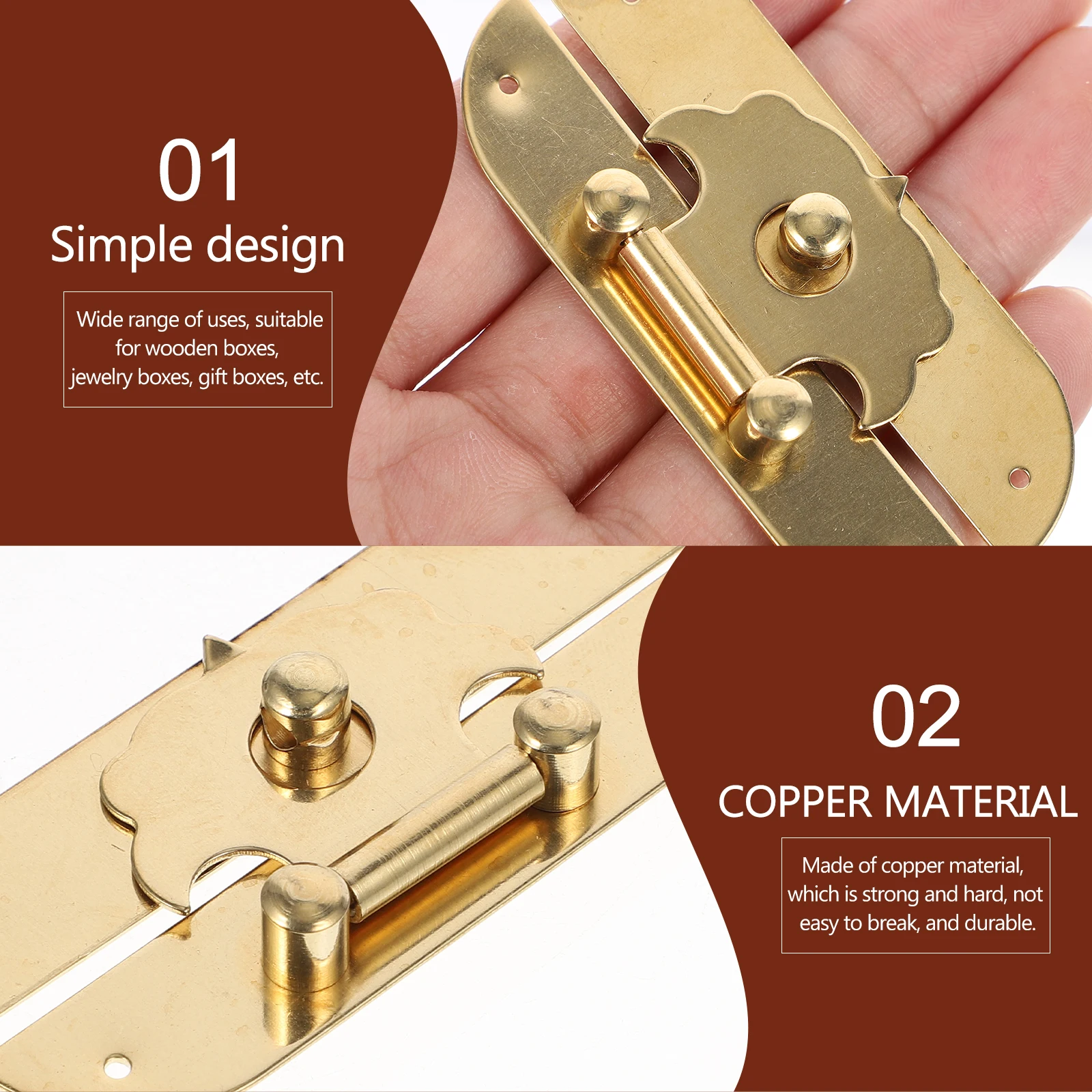 

Retro Copper Box BuckleLatch for Wooden Jewelry Gift Boxes Vintage Decorative Hardware Durable Furniture Clasp Easy