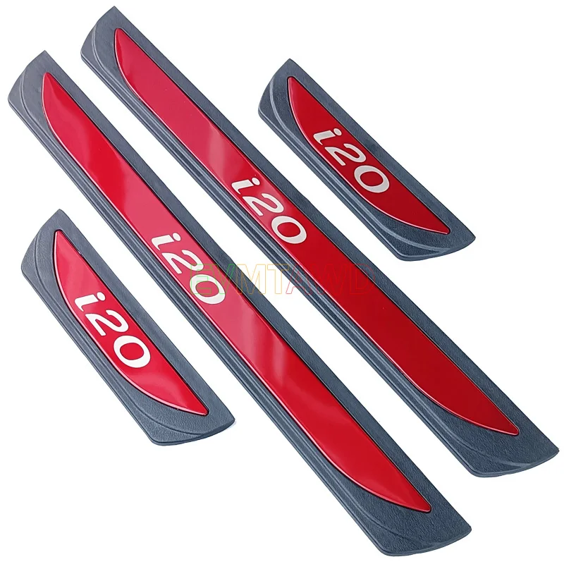 For Hyundai I20 Accessory 2015-2021 2022 2023 2024 Red Stainless Car Door Sill Scuff Plate Kick Guard Pedal Protector Cover Trim