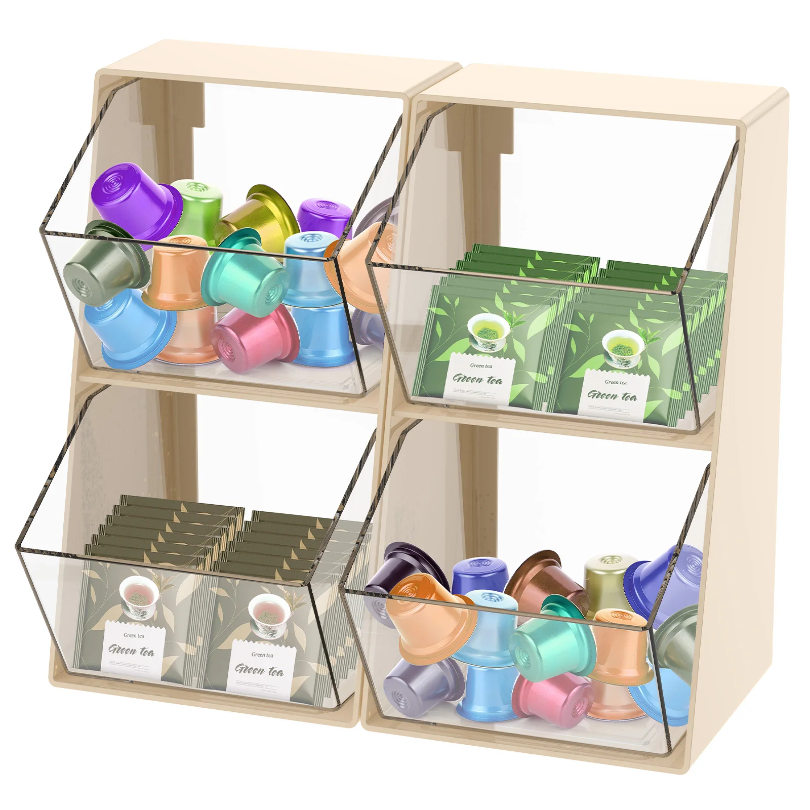 

2 шт., держатель для кофейных стручков, двухслойный, большой емкости, кофейная капсула, чайный пакетик, сахарный пакет, стеллаж для хранения, настольная организация