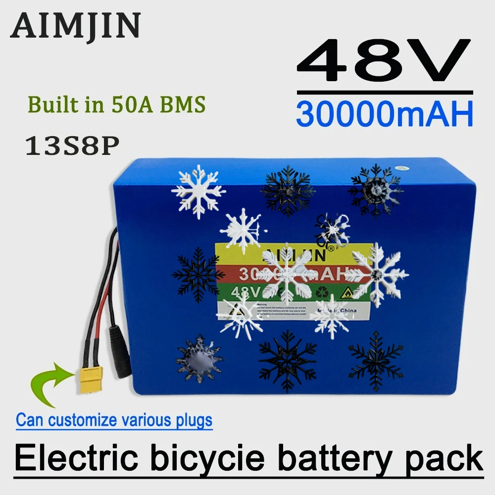 

2025 New 13S8P 48V 30Ah li-ion battery for electric scooters, mountain bikes 250-800W+54.6V 2A charger