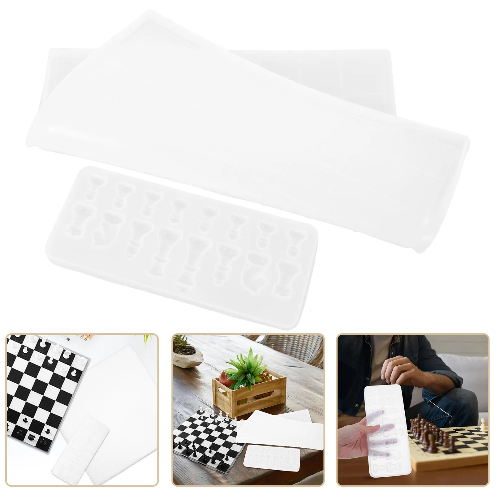 Silicone Chessboard Full Size Mold Set for DIY Epoxy Resin Chess Pieces Casting Crafts Chess Making Supplies Mold