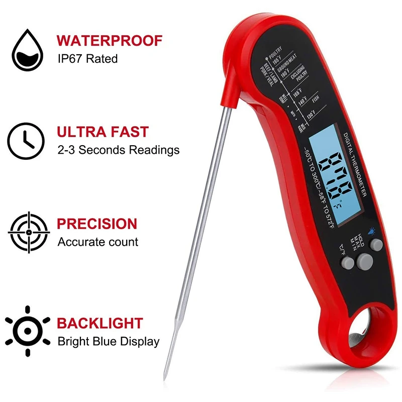 A25F-Kitchen Digital Food Thermometer Instant Read Meat Thermometer Probe For Cooking, BBQ, Grill And Oil Deep Fry