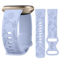 Flower Engraved Smartwatch Band for Fitbit Versa 3/Versa 4/Sense/Sense 2 Strap Soft TPU Sport Smartwatch Watchband Replacement