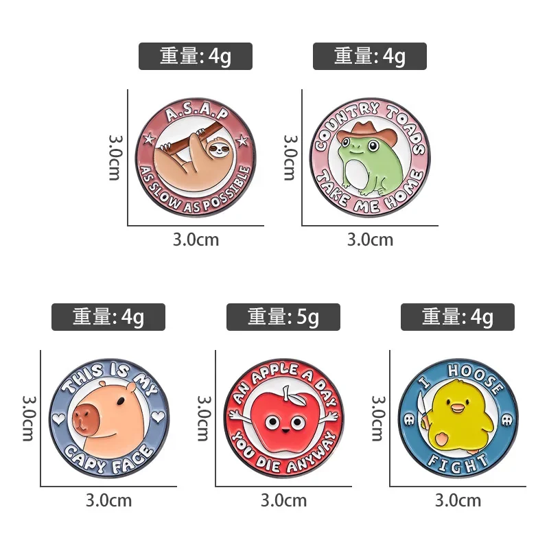 Cute Capybara Enamel Pins Kawaii Frog Badge Sloth, Duck Collar Lapel Pins Animal Brooch for Jewelry Accessory Gifts  Wholesale