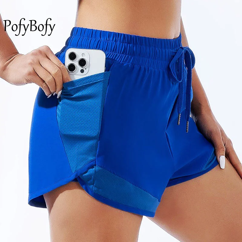 

Спортивные шорты PofyBofy с регулируемым шнурком и двумя карманами, дышащие эластичные женские летние спортивные шорты для йоги, фитнеса, тренировок, бега, спортивная одежда