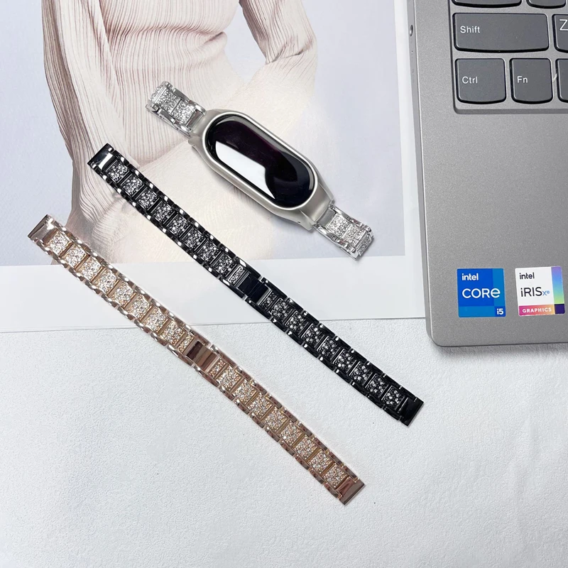 Bling Diamond Bracelet for Xiaomi Mi Band 6 5 4 3 Fashion Metal Strap for MiBand 7 Women Replacement Wristbands Belt Accessories