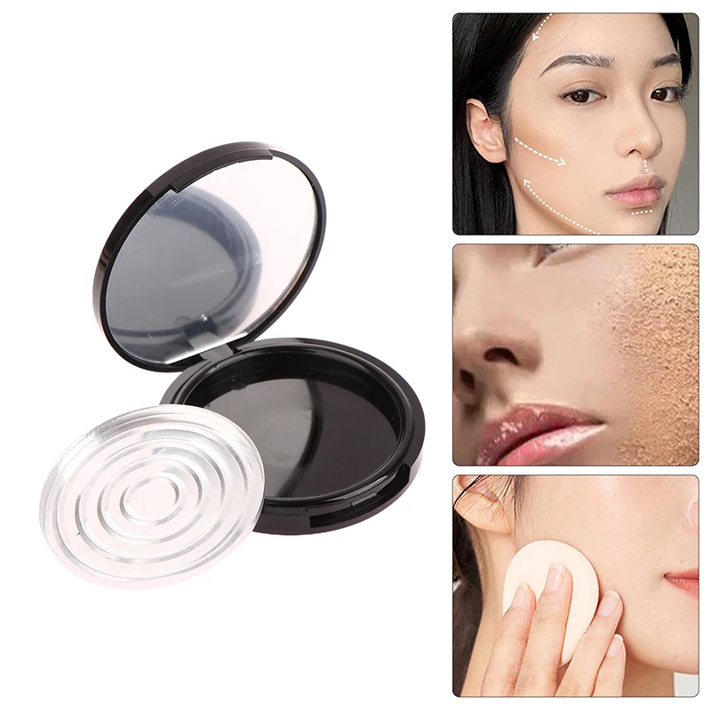 กล่องแป้งกลิตเตอร์บลัชออนทรงกลมสีดำแบบเดี่ยวใช้ซ้ำได้กล่องบลัชออนพร้อมกระทะอลูมิเนียมกระจกเส้นผ่านศูนย์กลางภายใน59มม.