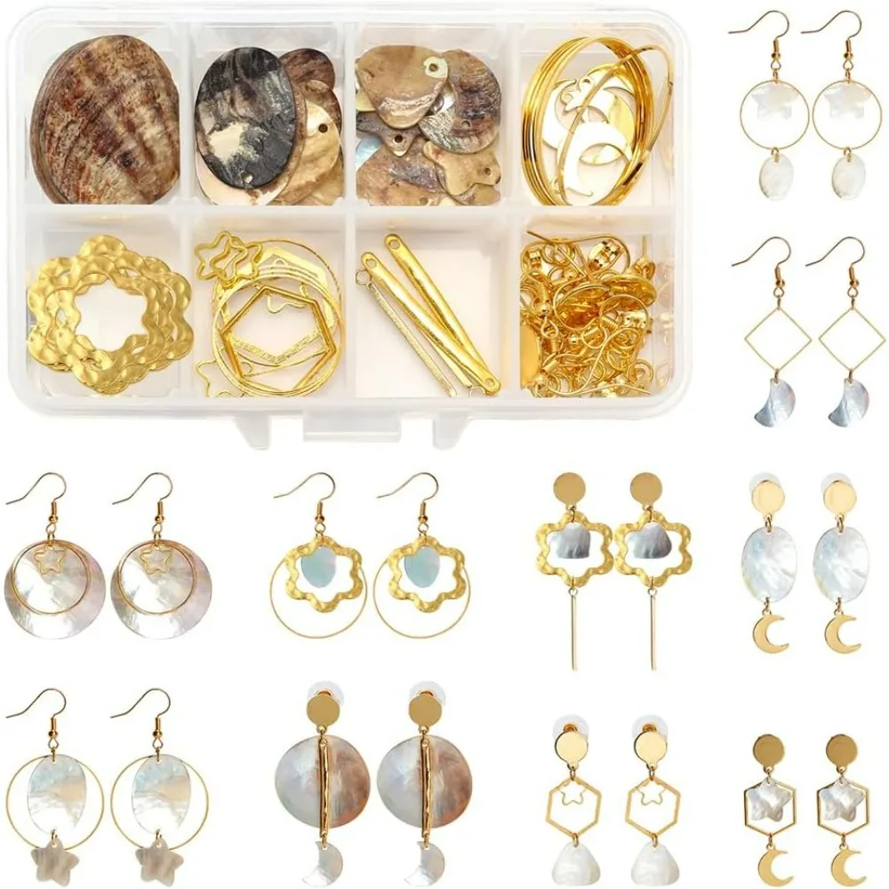 1 Box Make 10 Pairs Natural Shell Earring Making Starter Kit Include Geometric Shell Charms Jewellery Link connectors Linking