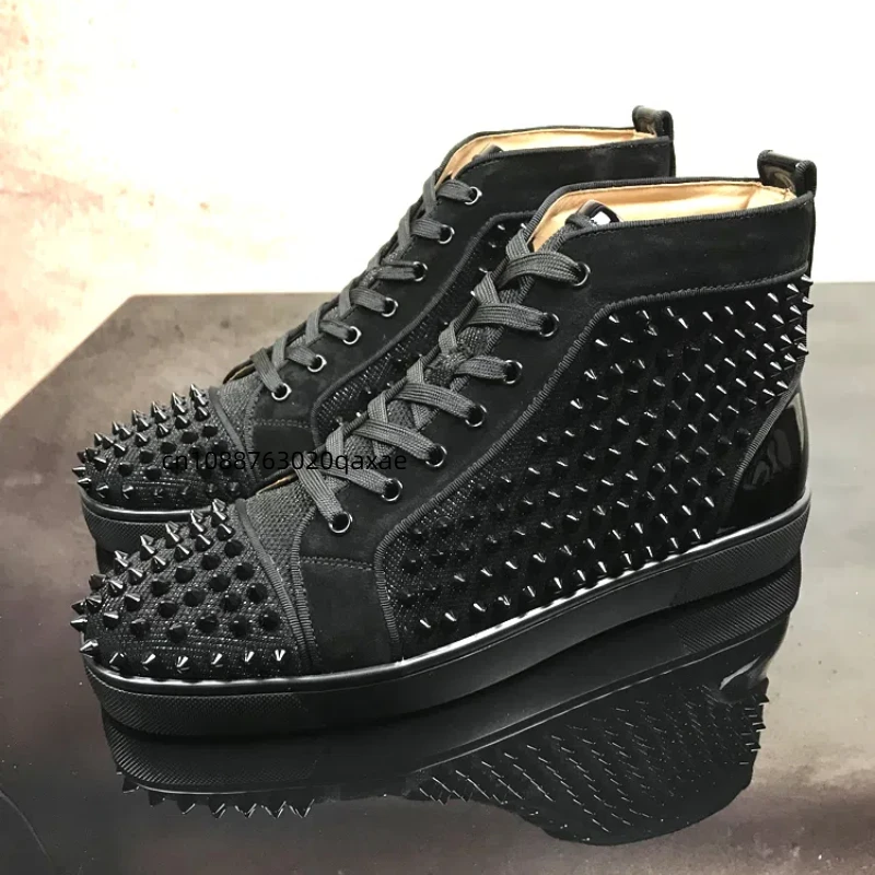 Trendy shoes for men and women, black and red leather high top shoes, casual shoes, sports shoes