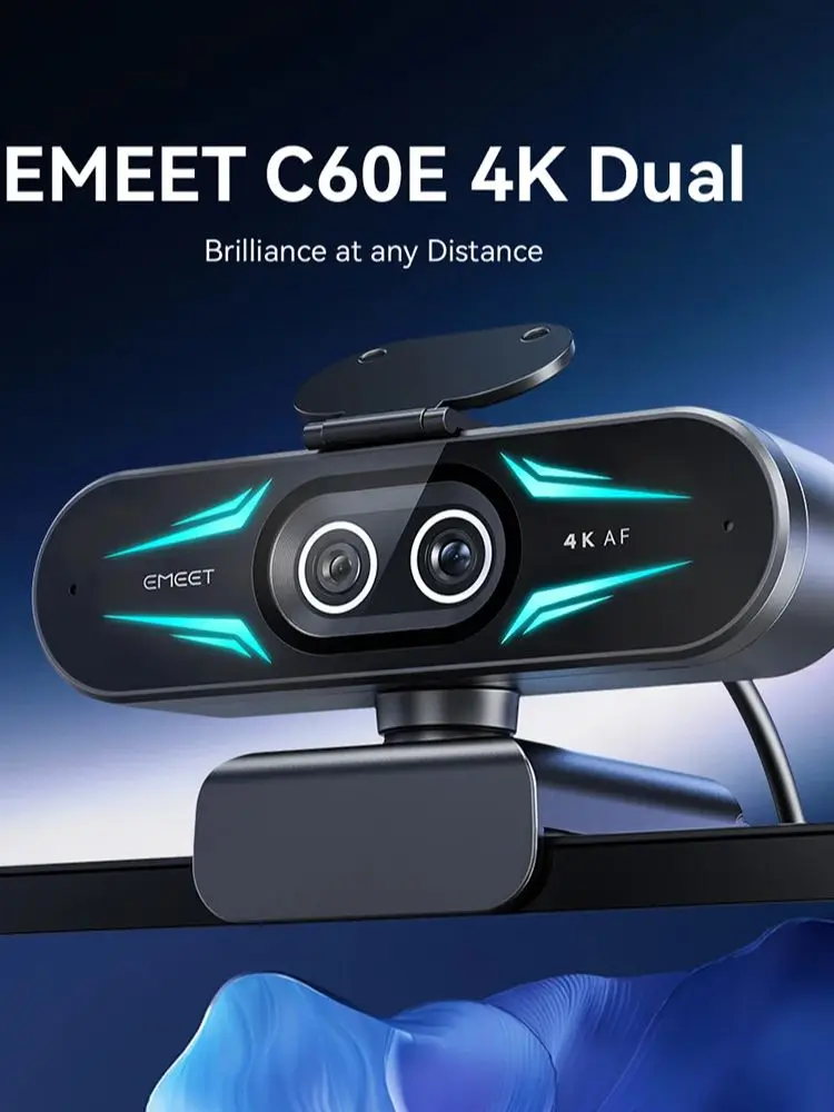 EMEET Webcam 4K 1080P 60fps, caméra Web C60E, caméra USB binoculaire 4K