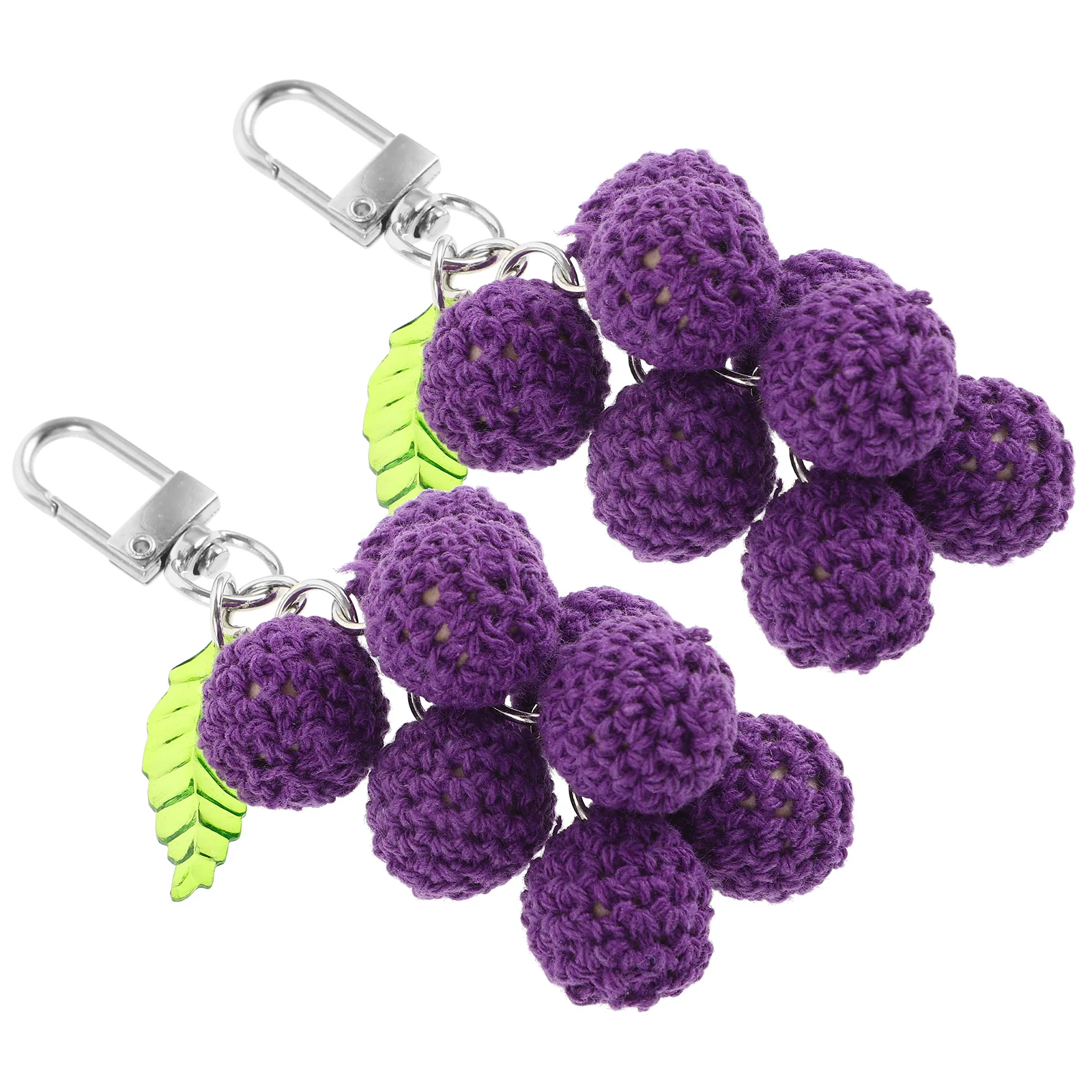 

2pcs woven Grape Pendant Keychain Women Boho Yarn Bag Hanging Charm Keyring Pendant Decorative Phone Accessory Fruit Style