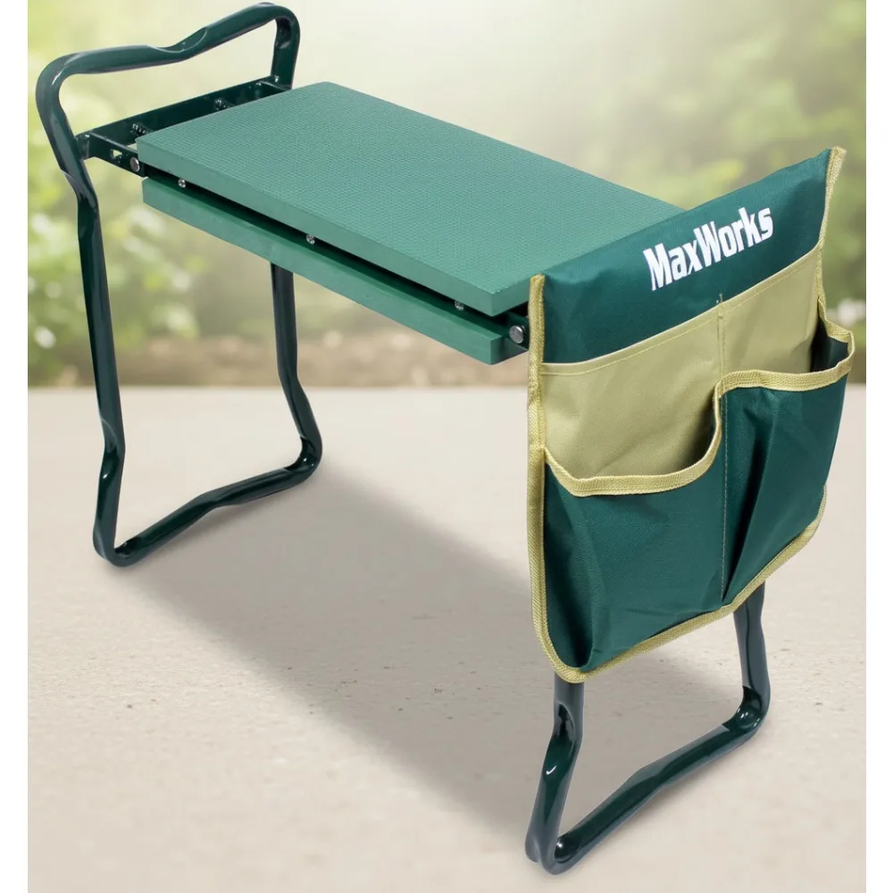 

Folding Garden Kneeler Stool with 8 Inch Wide Pad, Lightweight & Sturdy, Tool Pouch for Seniors & Women Gardening